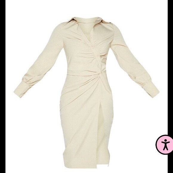 Stone Asymmetric Button Knot Detail Shirt Dress - Picture 5 of 5